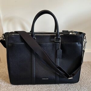 Coach Cross Grain Black Leather Briefcase Laptop Bag F59141 Metropolitan